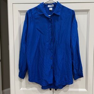 Compagnie Internationale Express 100% Pure Silk Blue Button-Up Shirt Size Small